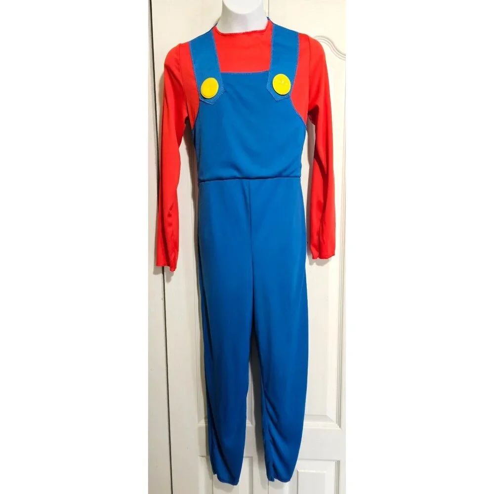 Super Mario Costume Kids 10-12  Jumpsuit Hat Mustache Halloween Nintendo Gaming - Picture 5 of 8